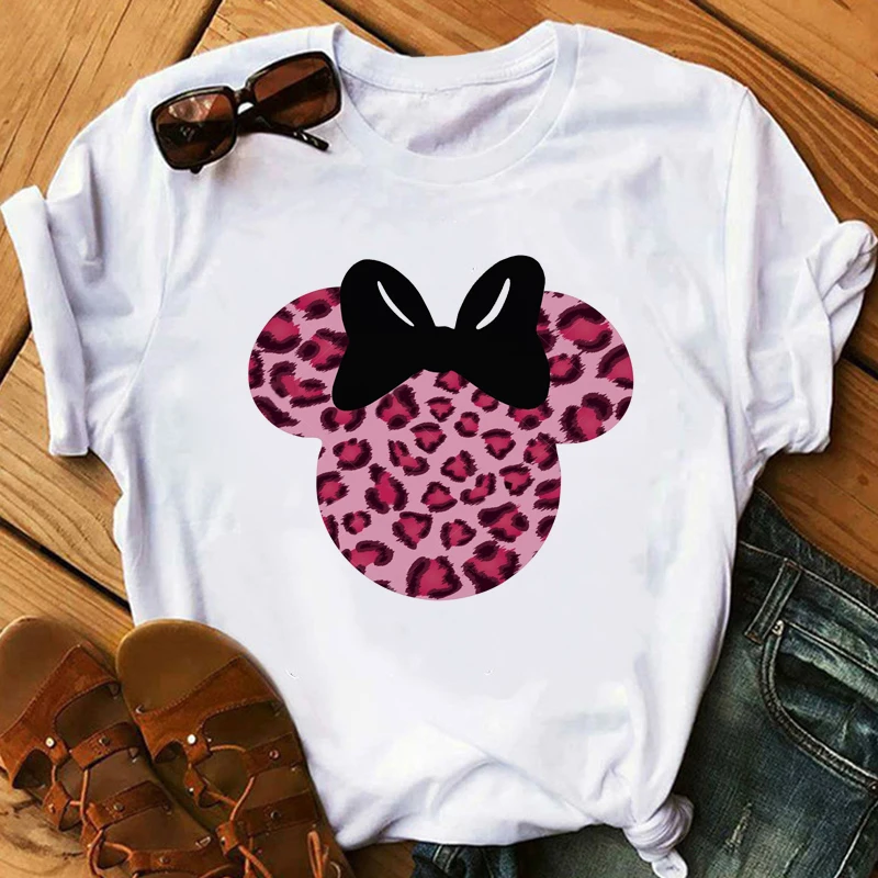 Женская футболка с коротким рукавом Camiseta Mujer летняя леопардовыми цветами и