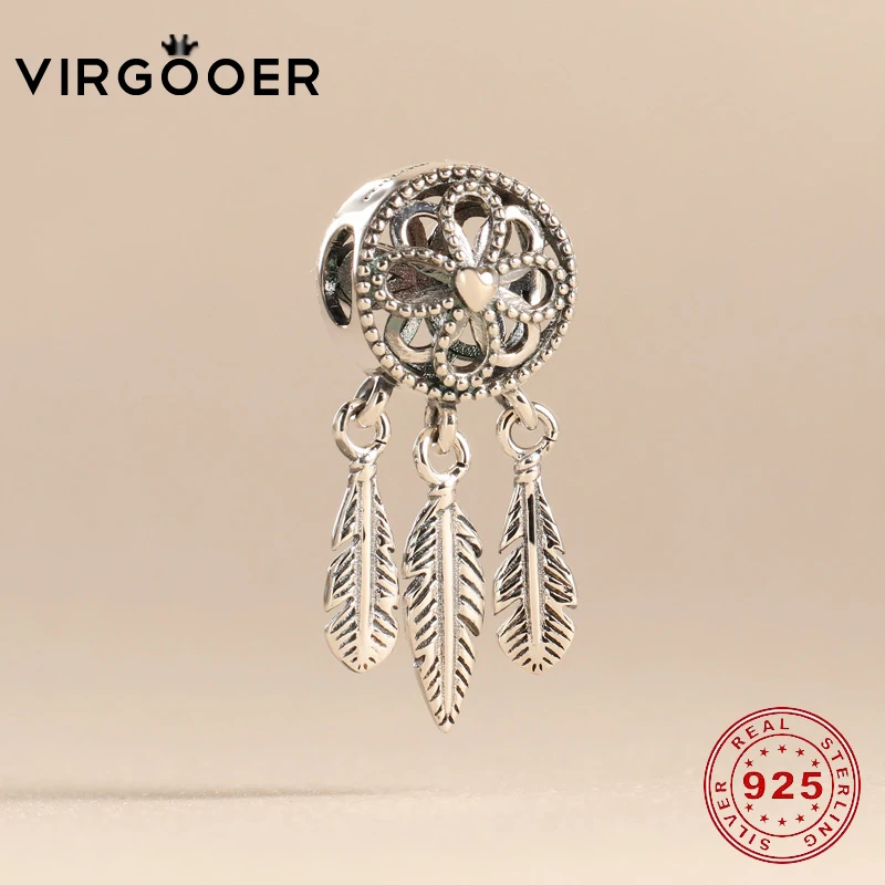 Virgooer Новая любовь сердце перо подвеска Ловец снов бусины подходят Pandora браслет Diy
