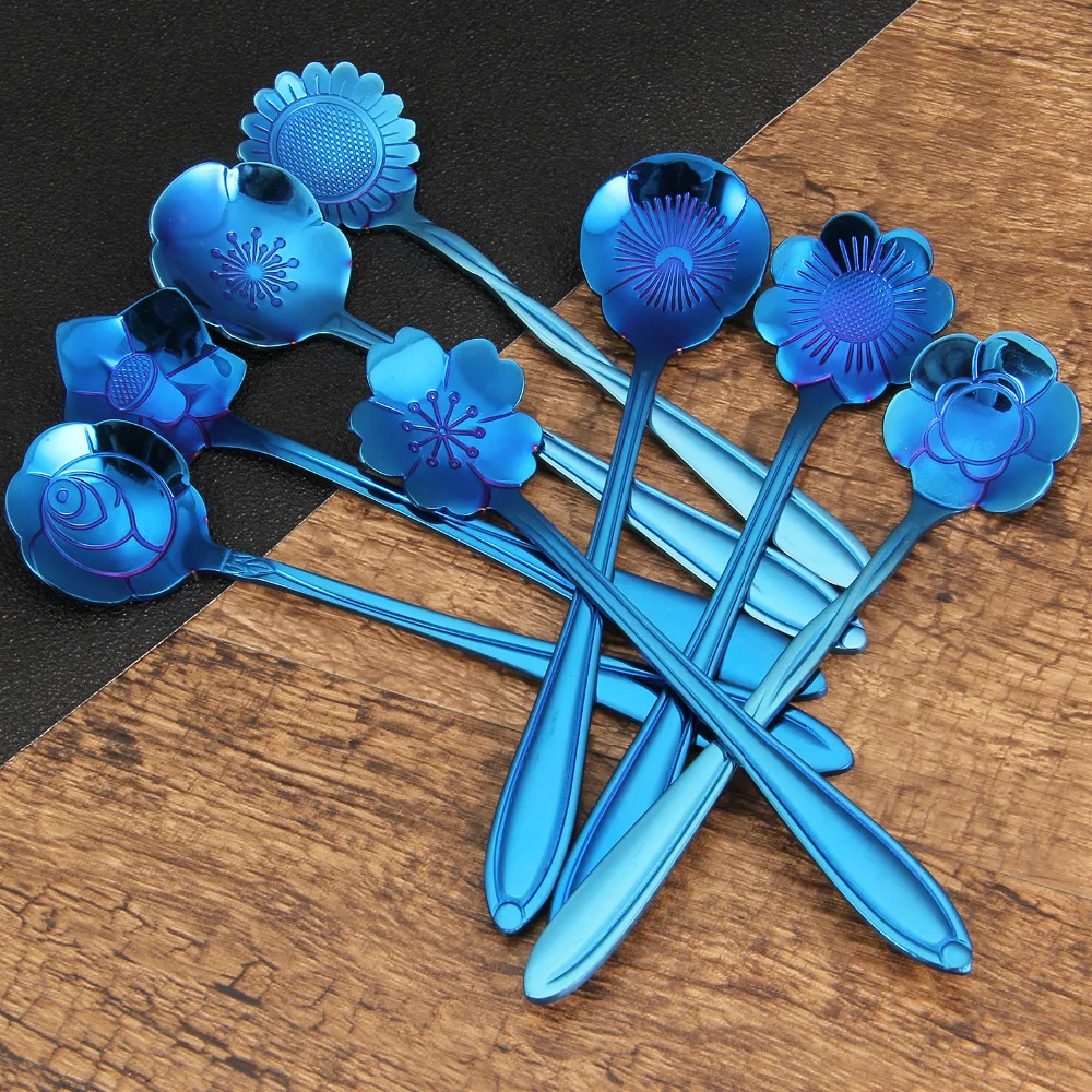 8 шт./лот креативная чайная ложка в форме цветка кофейная из нержавеющей стали для