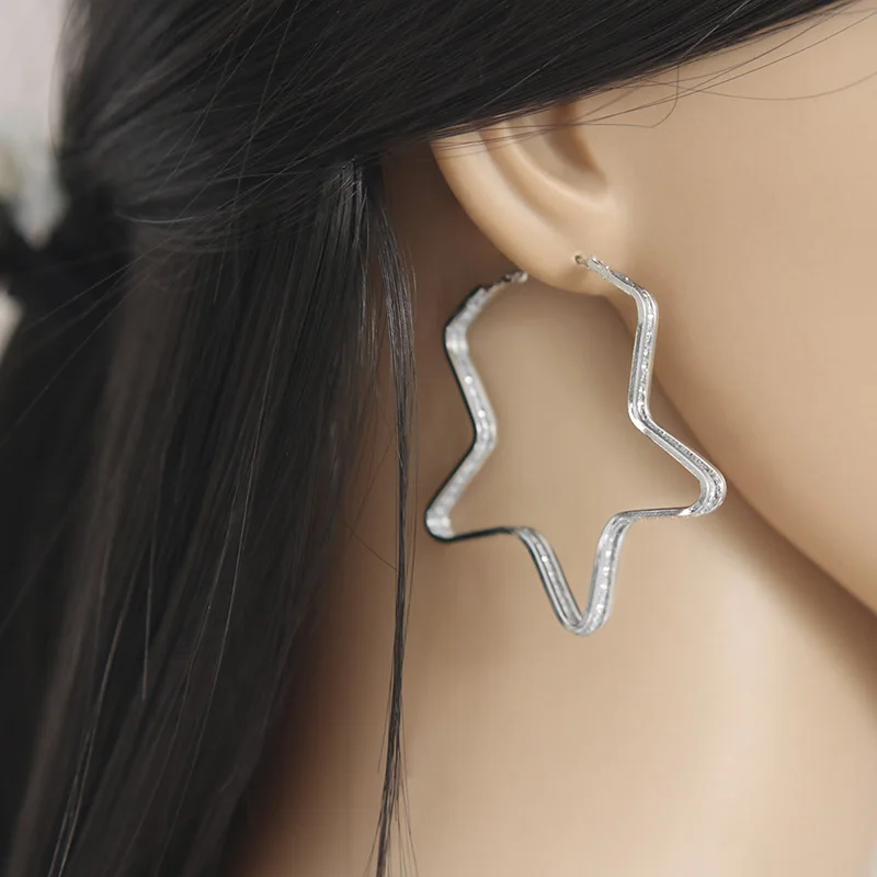 Массивные металлические серьги-кольца в форме звезды для женщин и девочек