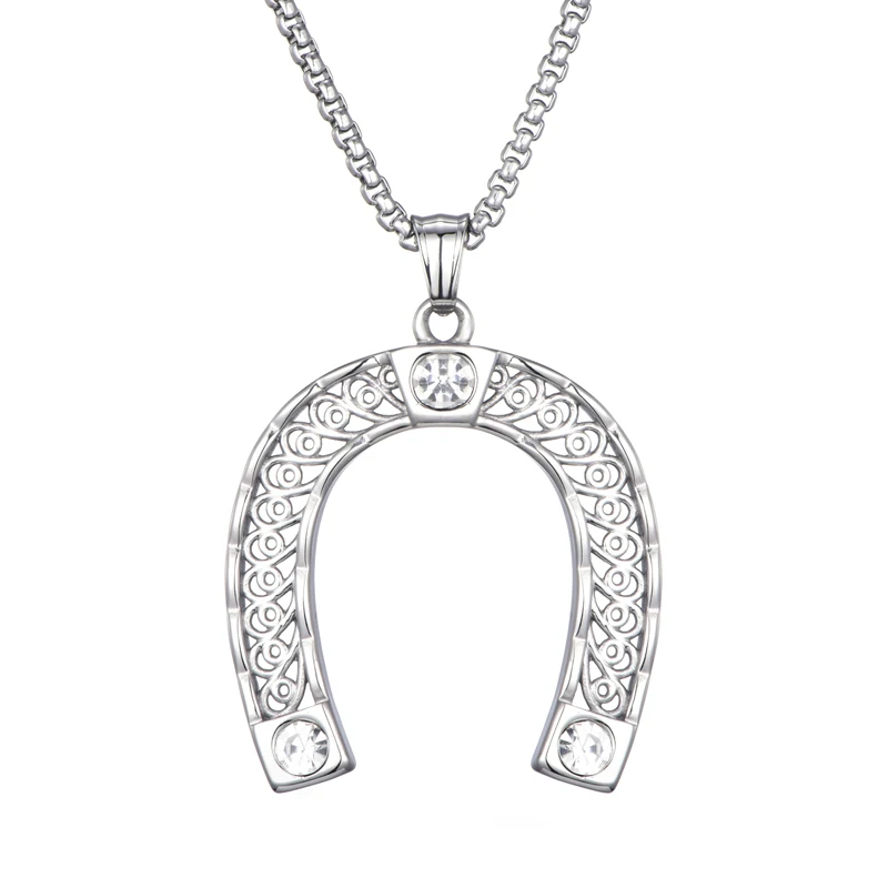 Хип хоп Bling Iced Out в форме подковы ожерелья и подвески из нержавеющей стали