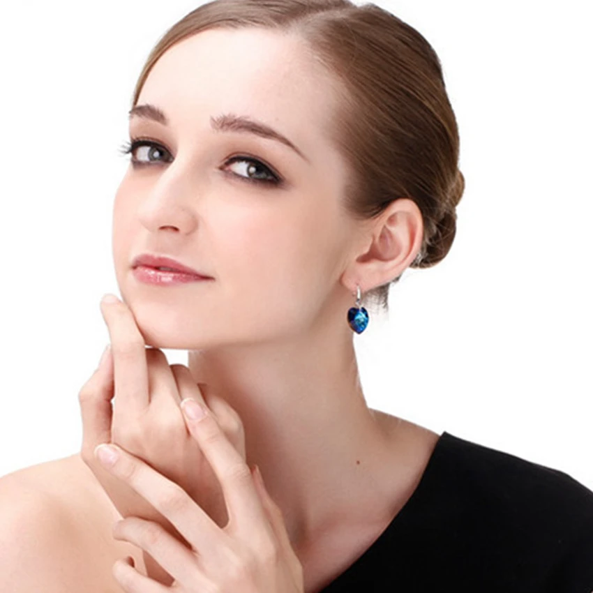 Женские длинные серьги в форме сердца женские супер блестящие голубые