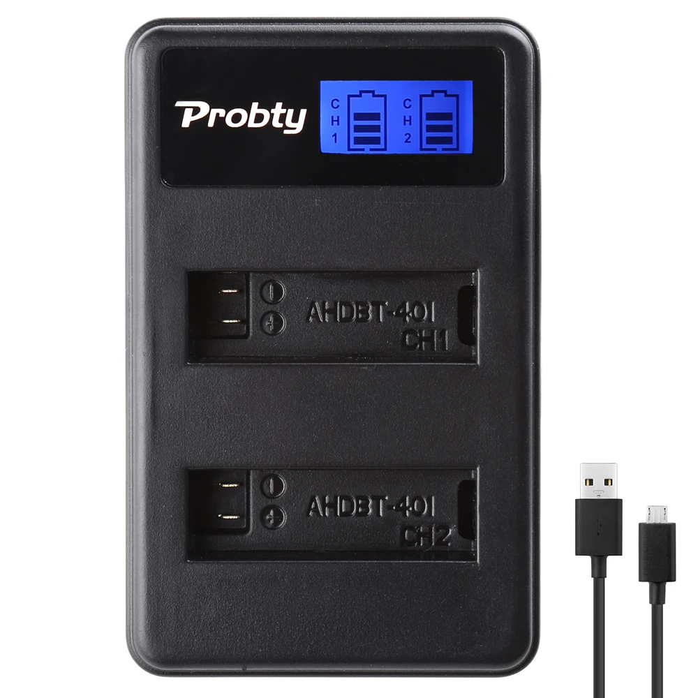 Probty AHDBT-401 AHDBT 401 LCD USB Dual Battery Charger For GoPro go pro GoPro4 HD Hero 4 Hero4 | Электроника