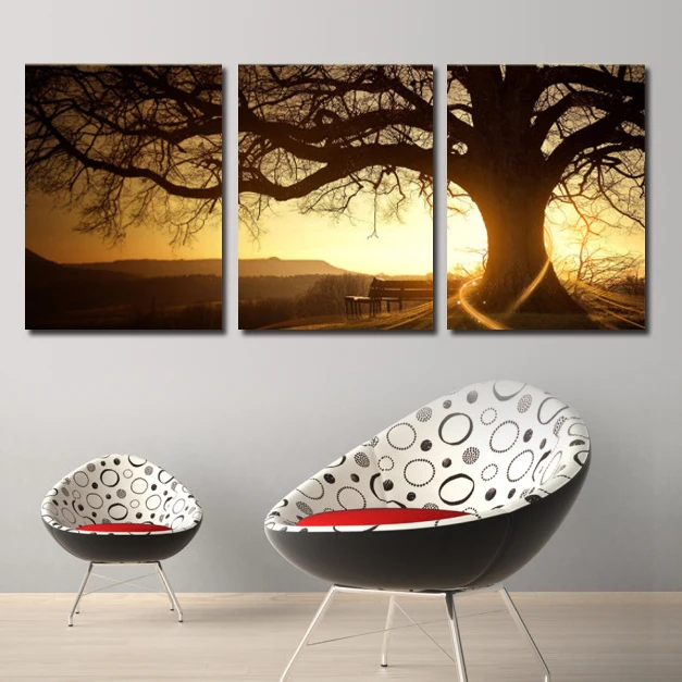 3 шт. (рамка) Искусство солнце дерево Холст Картина маслом постер гостиная картины