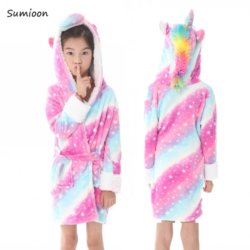Kigurumi Единорог панда с капюшоном Детские Банные халаты детский Радужный банный