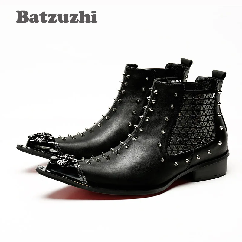 Batzuzhi/Индивидуальные рыцарские ботинки с заклепками мужские кожаные короткие
