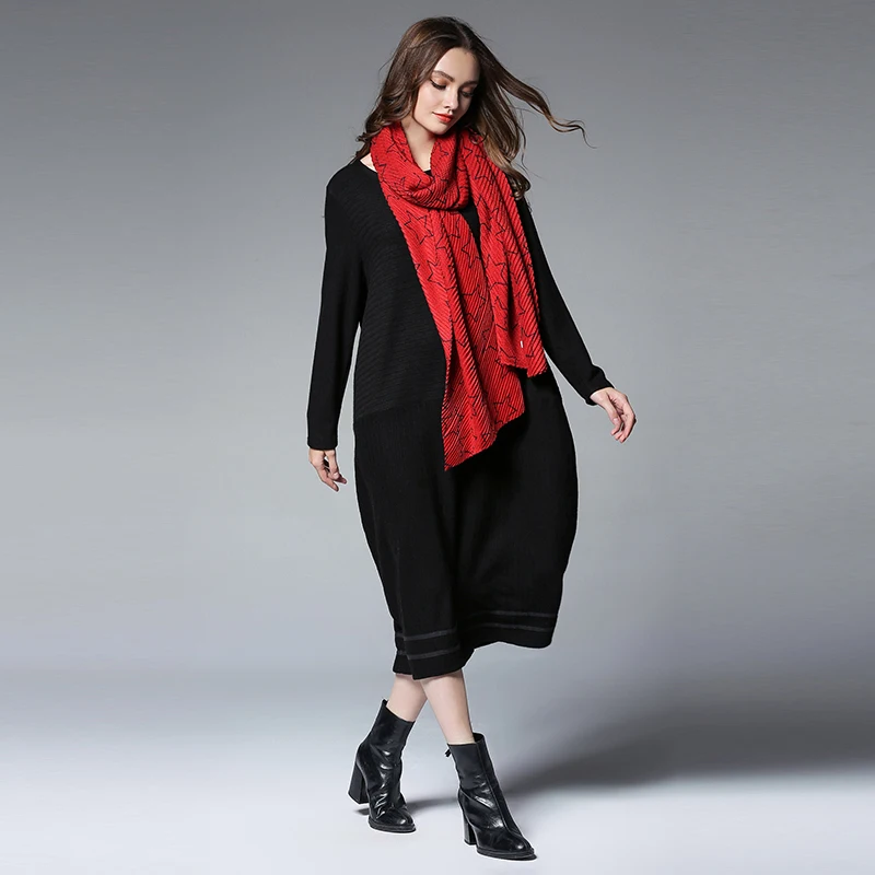 Шерстяное вязаное длинное платье-свитер для женщин 2017 осенне-зимнее пуловеры