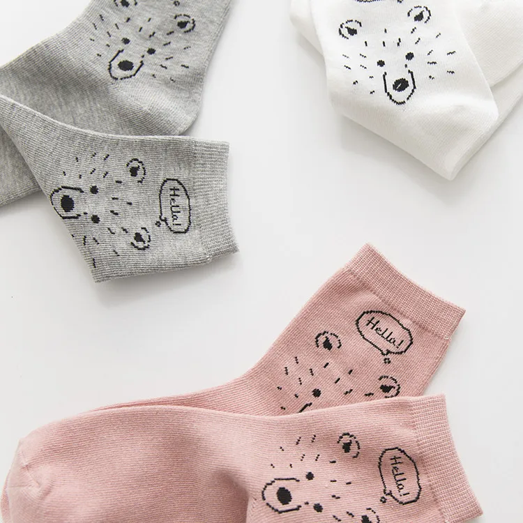 Женские короткие носки с милым медведем и животным принтом сезон осень зима