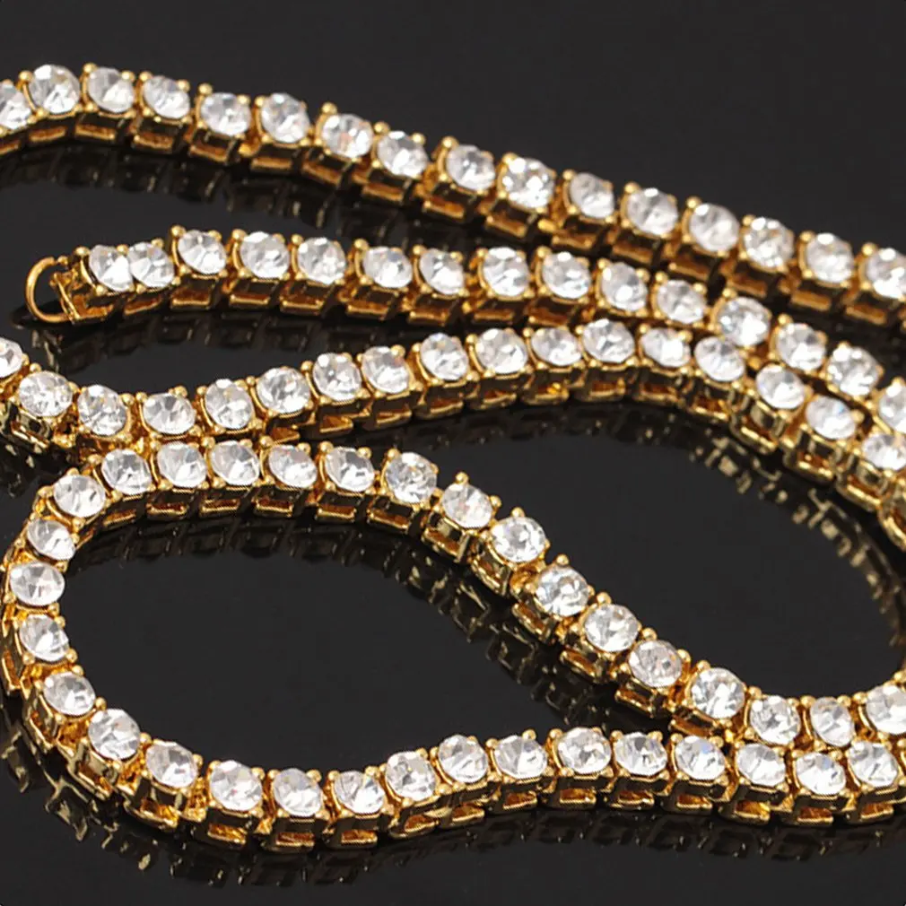 Модный мужской серебряный цвет 1 ряд Iced Out Имитация Большой Bling длинное ожерелье со стразами хип-хоп стиль