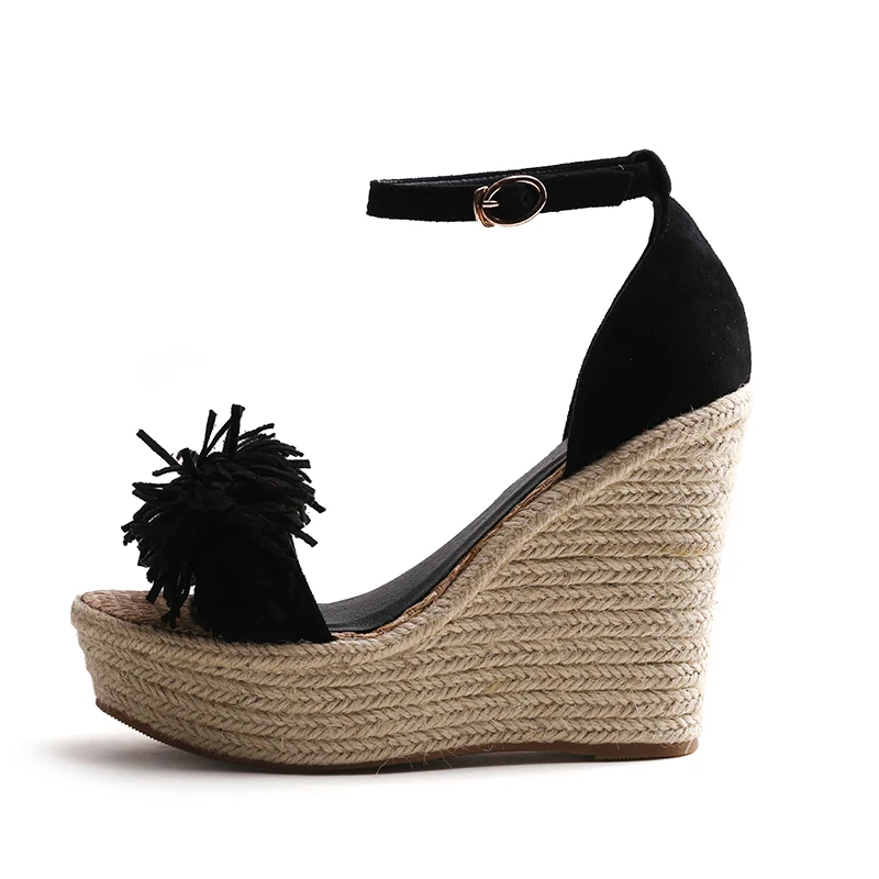 WETKISS 2019 New High Heels Women Sandals Open Toe Wedges Tassel Platform Footwear Straw Weave Fashion Ankle Strap Ladies Shoes | Обувь