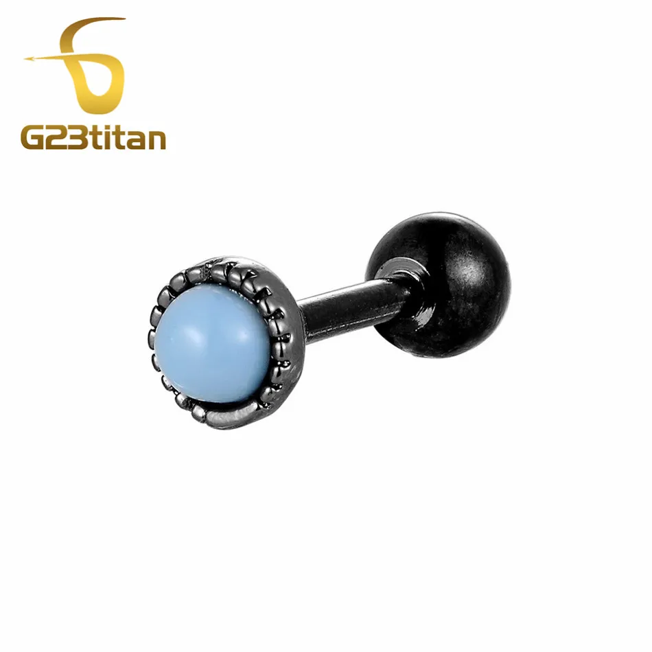 tragus earing G23titan бирюзовый камень 6 мм для трагус пирсинга ювелирные изделия 16 г Tragus серьги женские аксессуары Модная бижутерия для пирсинга ушной пирсинг - Окраска металла: tragus earing