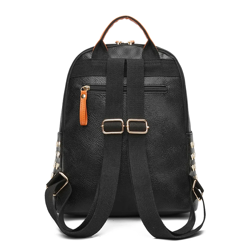 Mynos новое качество кожа Женщины Рюкзак Vintage Вышивка заклепки для девочек школьные