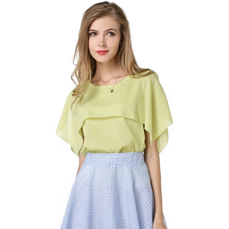 Новая летняя Женская Блузка Летучая мышь Весна летний Свободный шифон рубашка