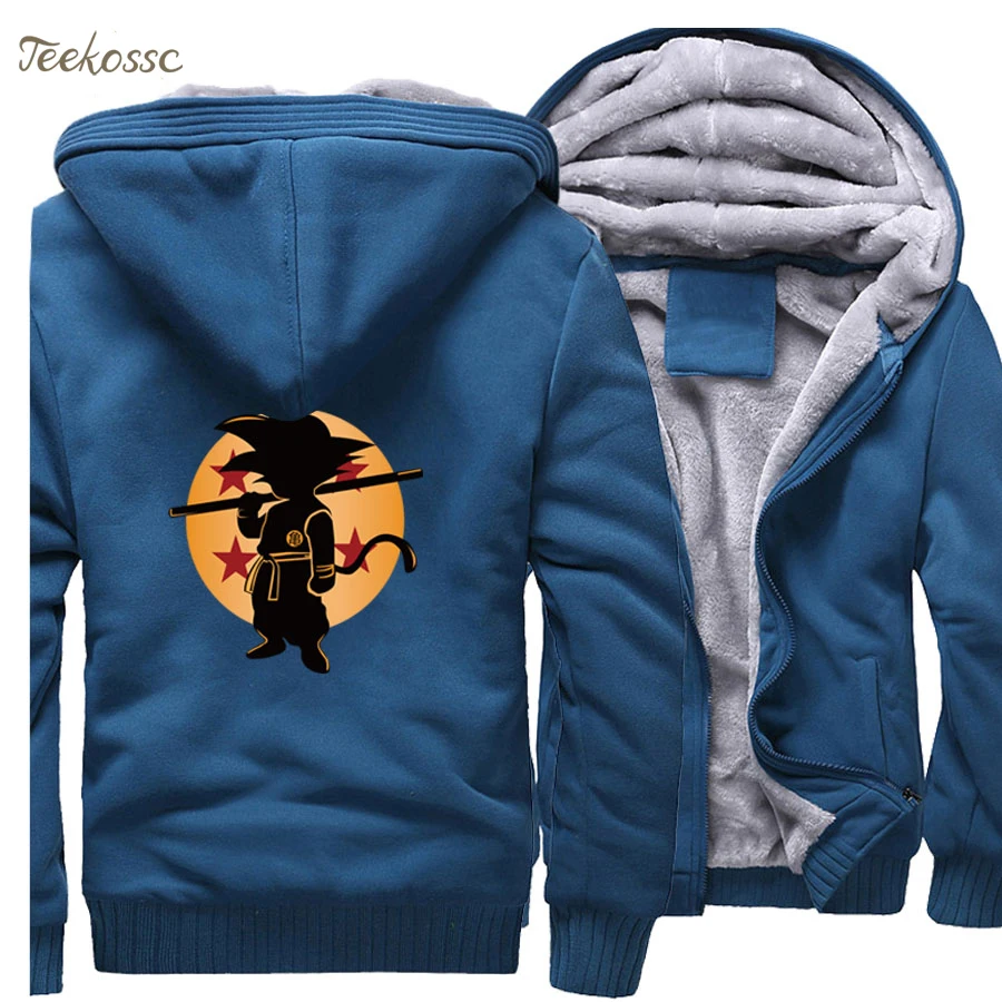 Anime Dragon Ball Hoodie Men Super Hooded Sweatshirt Black Grey Coat Winter Fleece Zipper Vintage Harajuku Jacket - Цвет: lake blue