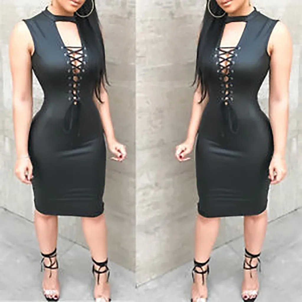 Платье Jaycosin сексуальное простое женское платье из искусственной кожи облегающее