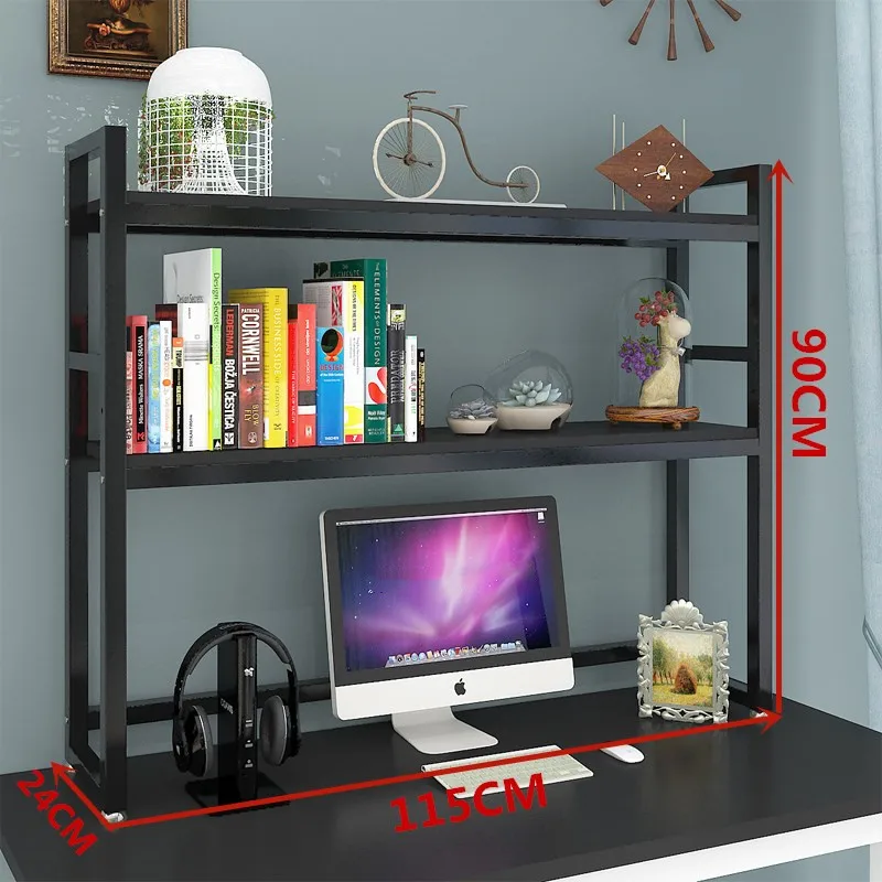 115cm Black Двухслойная настольная полка, настольная подставка для хранения книг, для гостиной, кухни, для хранения, кухонный Органайзер - Цвет: 115cm Black