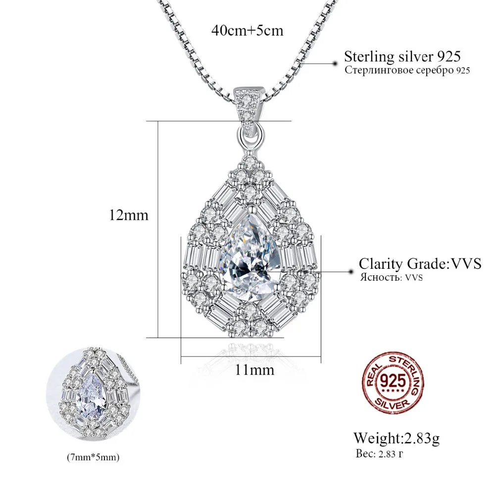 CZCITY Gorgeous 925 Sterling Silver Water Drop Pendant Necklace for Women 2 Colors Luxury Big Gemstone Wedding Jewelry | Украшения и
