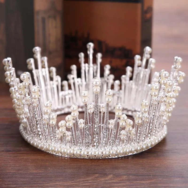 silver Роскошные Стразы, Круглый Круг, корона королевы невесты, тиара, кристалл, для невесты, для торжества, свадебный головной убор, ювелирные изделия для волос, аксессуары, BH - Окраска металла: silver