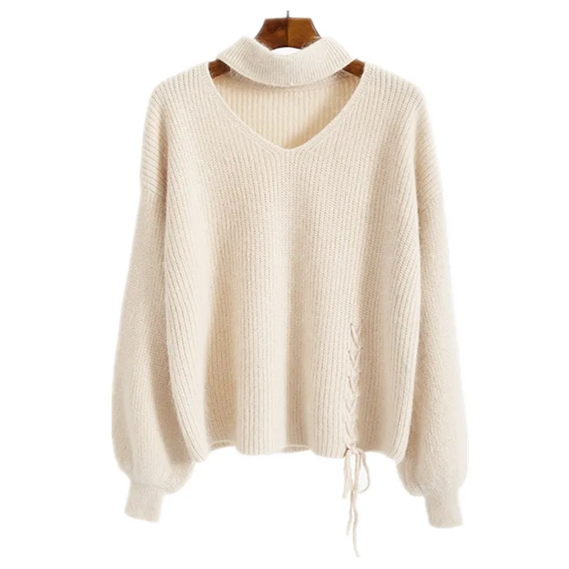 Корейский свитер сексуальный рукав-фонарик имитация меха женский пуловеры 2017