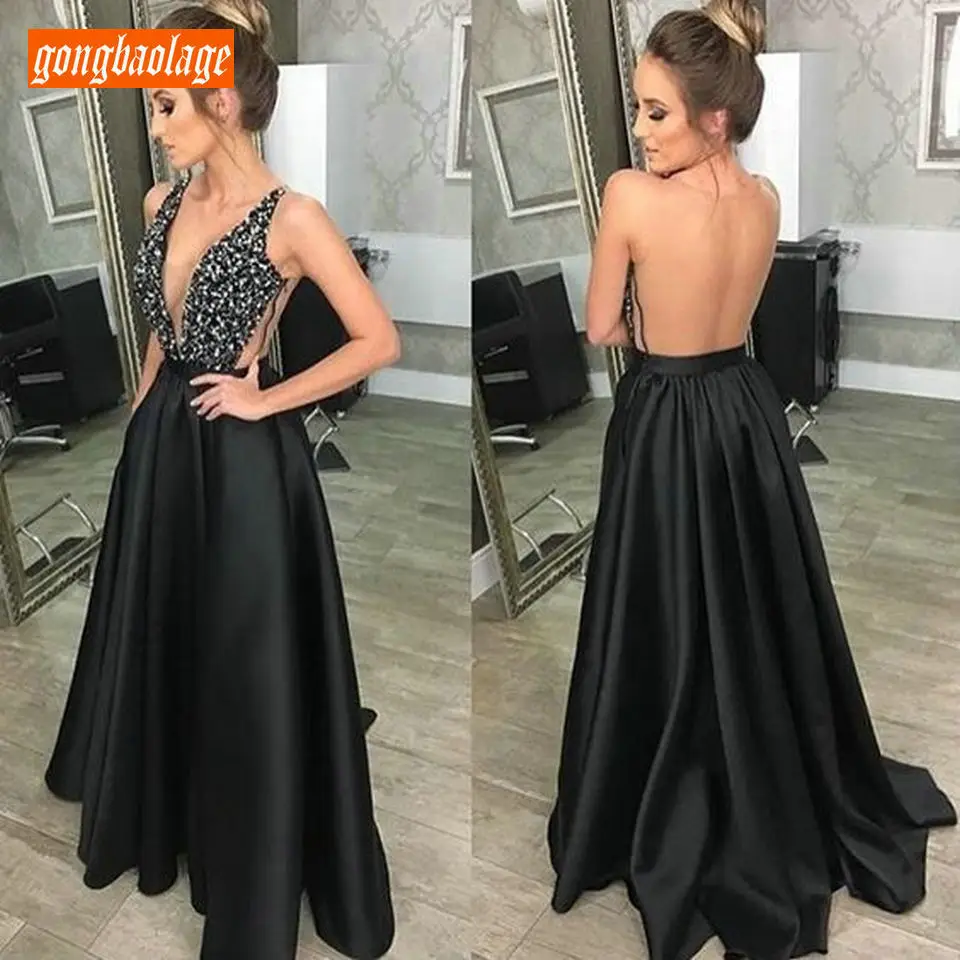 Сексуальные черные платья вечерние женские Формальные платья для выпускного вечера Длинные Сексуальные Платья для банкета с v-образным вырезом расшитые блестками трапециевидные женские Клубные вечерние платья