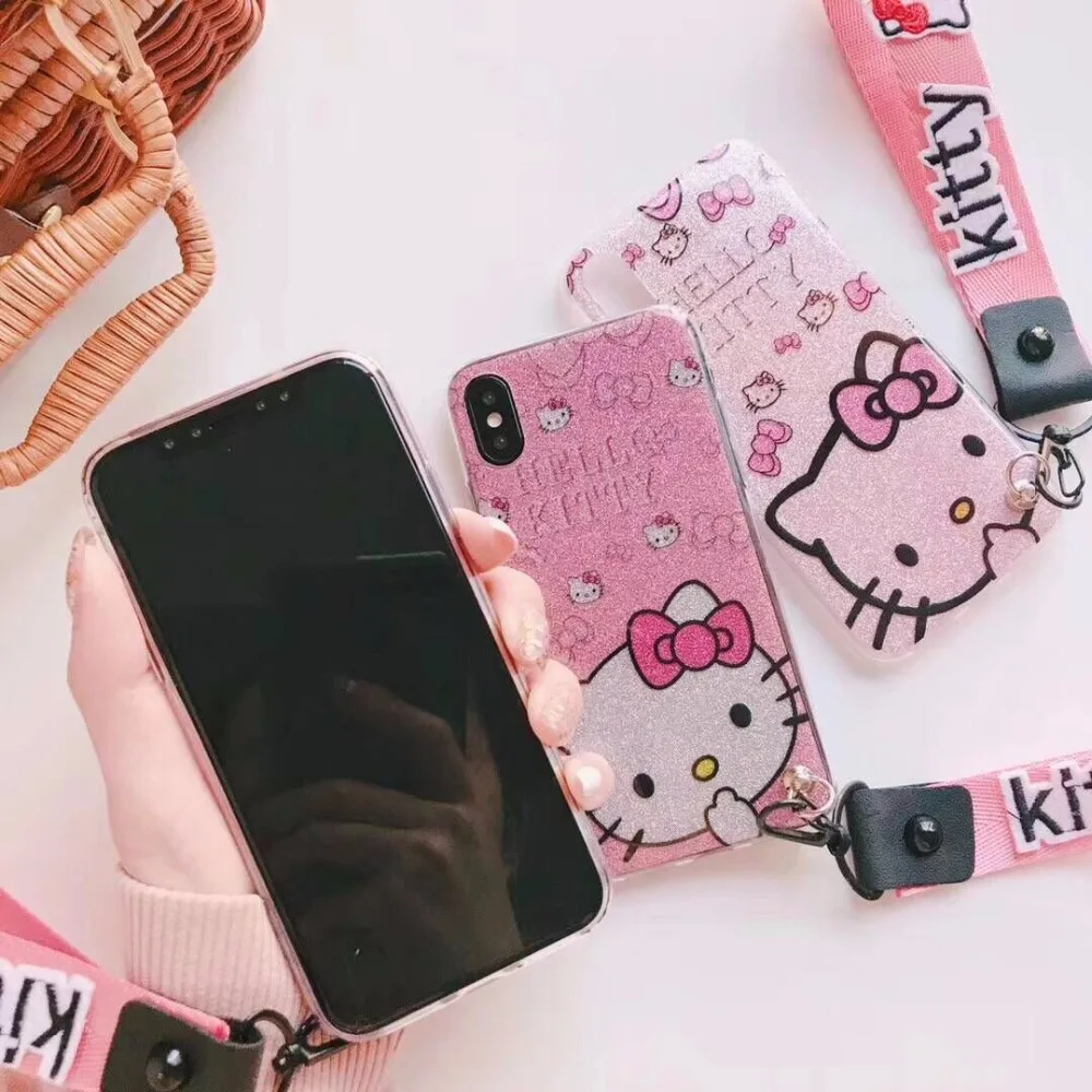 Милый розовый флэш-порошок чехол для iPhone XS MAX XR мультяшный котенок TPU X 6 6S Plus 7 8