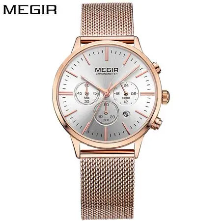 MEGIRTop Брендовые женские часы, женские мужские модные спортивные часы, женские роскошные часы с хронографом и сетчатым стальным ремешком, наручные часы, Reloj Mujer - Цвет: rose gold women