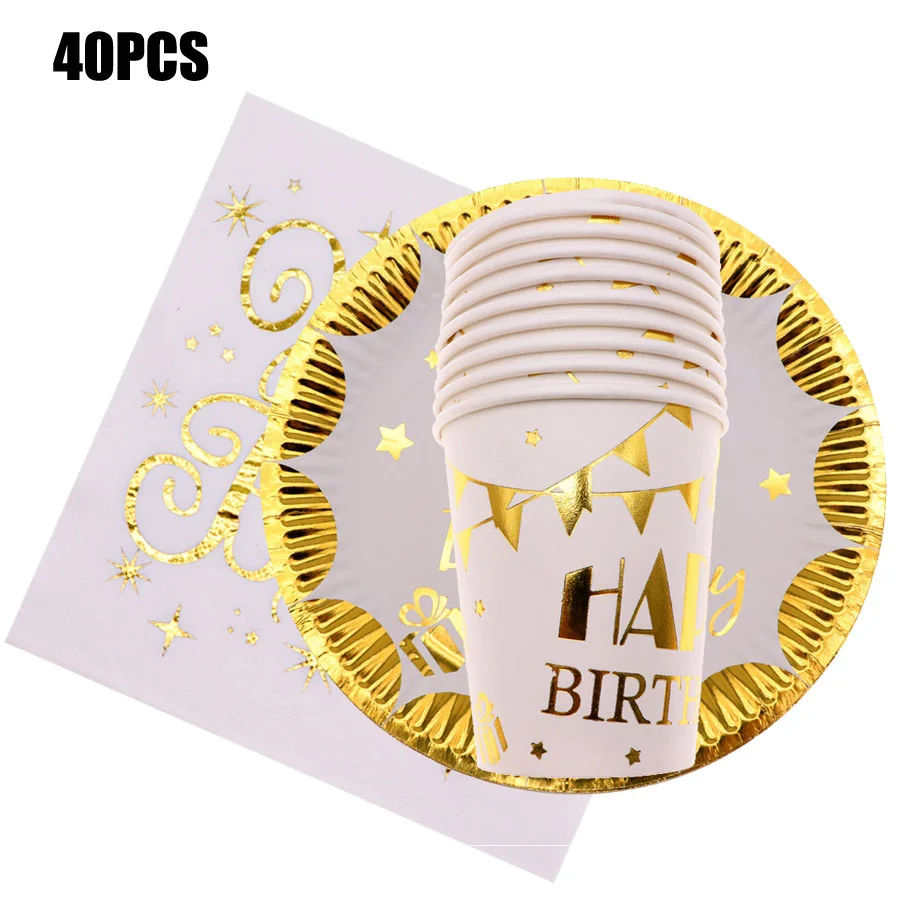 Одноразовая посуда для вечеринки празднования золотых фольг бумажные тарелки