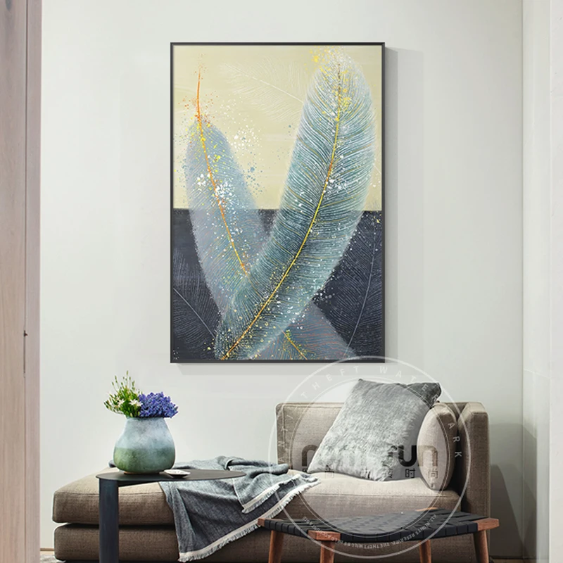 Настенная картина с желтыми перьями в скандинавском стиле | Дом и сад