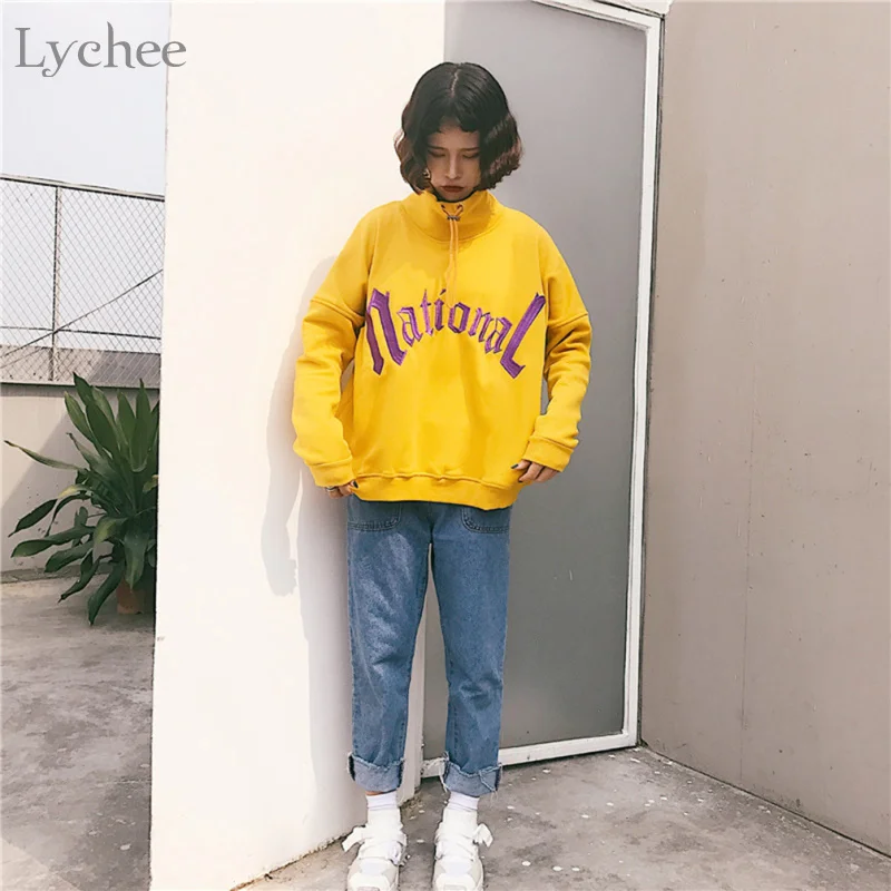 Женский свитшот Lychee в стиле Харадзюку весенне-осенний с буквенной вышивкой