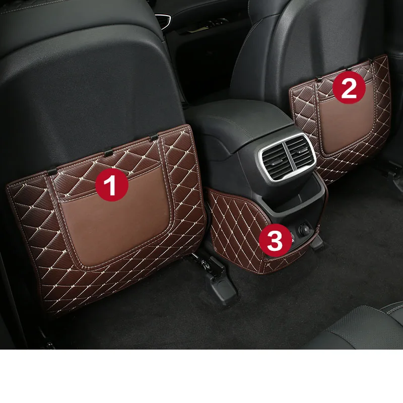 brwon 3 pcs Lsrtw2017 волоконная кожа заднего сиденья автомобиля анти-удар коврик для hyundai Santa Fe 4-го поколения - Название цвета: brwon 3 pcs