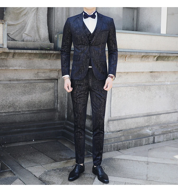 Повседневная одежда(Блейзер+ жилет+ брюки), Trajes De Hombre, костюм Mariage Homme Tuxedo,, осенние мужские костюмы в полоску, мужские деловые костюмы