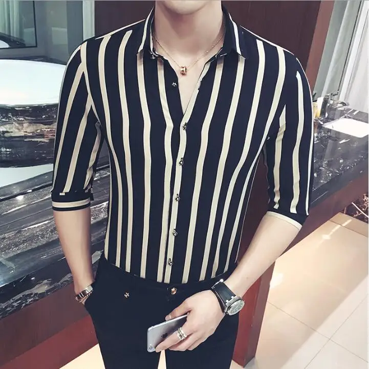 Мужская рубашка с коротким рукавом 2019 Новое поступление мужской полосатый цвет