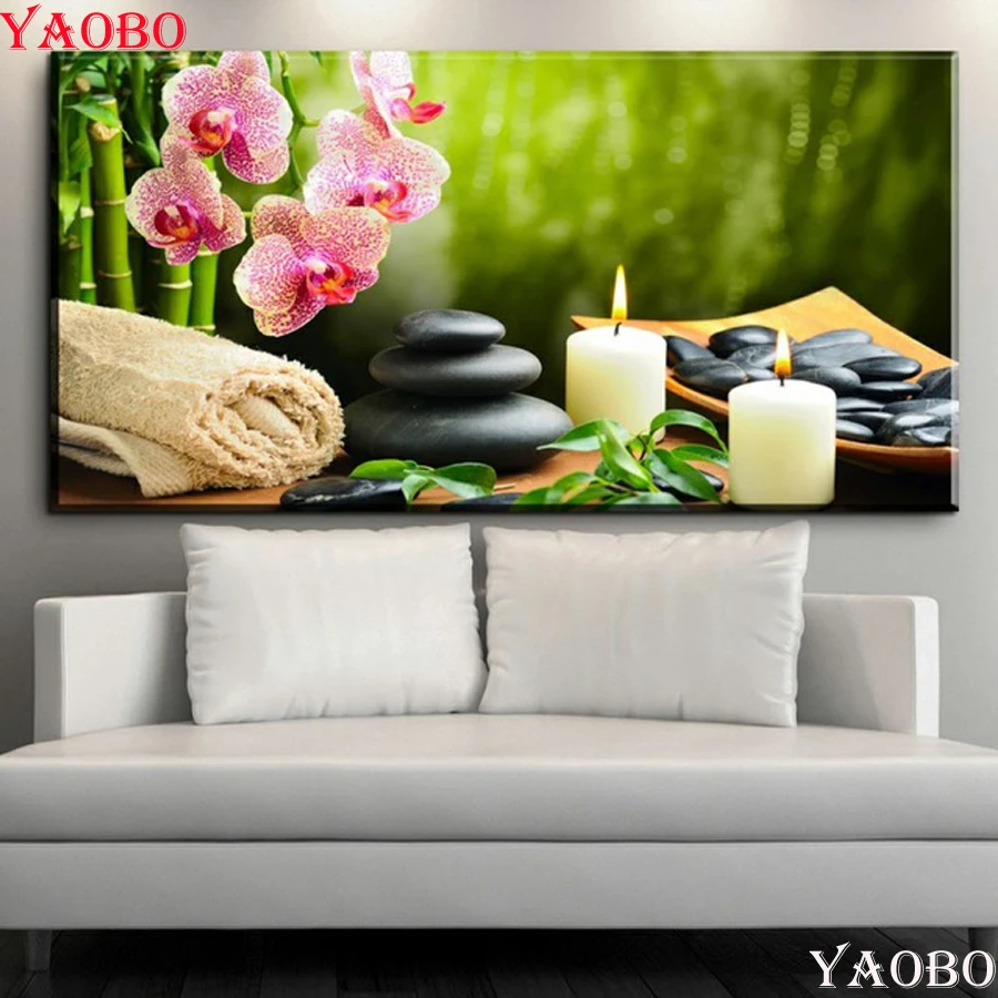 5D алмазная живопись сделай сам вышивка крестиком цветок камень свеча магнолия