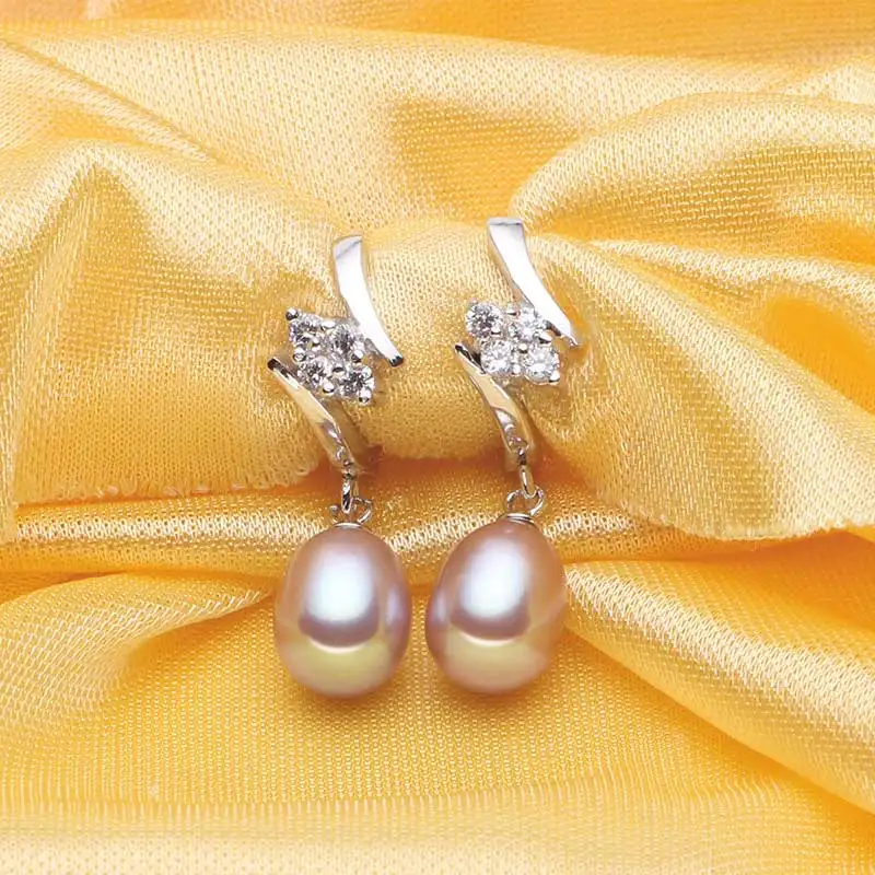 Белый розовый фиолетовый черный Подлинная пресноводный жемчуг серьги для женщин