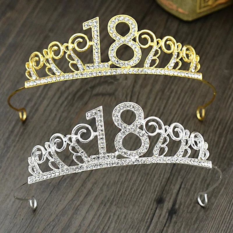 Gold/Silver Color Rhinestone Women Girl 18 Yearls Old Birthday Tiaras and Crown Diadem Party Hair Jewelry Accessories VL