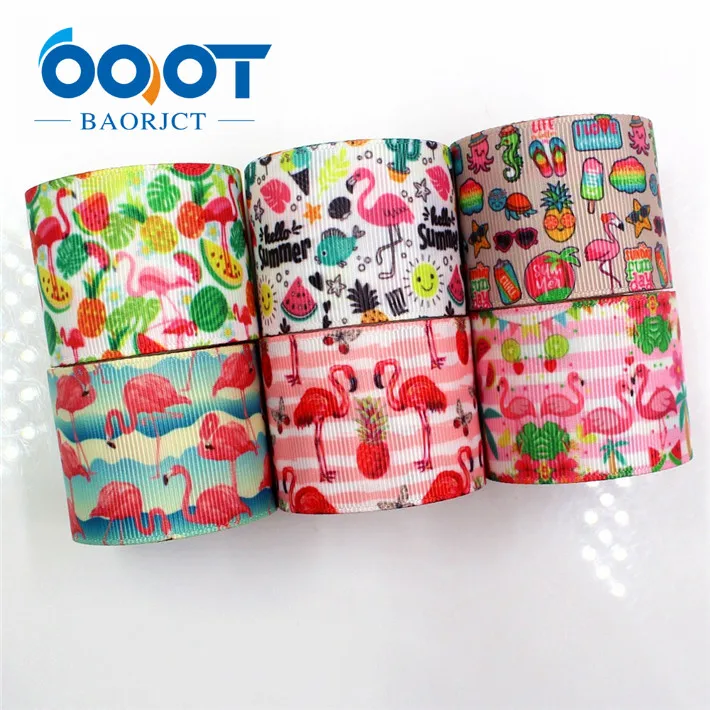 6 each one yards OOOT BAORJCT G-18801-735, 38 мм 10 ярдов мультфильм Фламинго Ленты Термотрансферная печать grosgrain Свадебный Материал "сделай сам" - Цвет: 6 each one yards