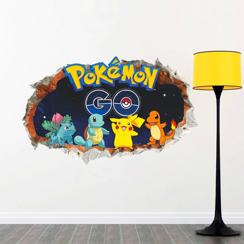 3d мультфильм Пикачу из Pokemon Go настенные наклейки детские комнаты настенный Декор ПВХ наклейки «сделай сам» легко удаляемые плакаты подарок для мальчика