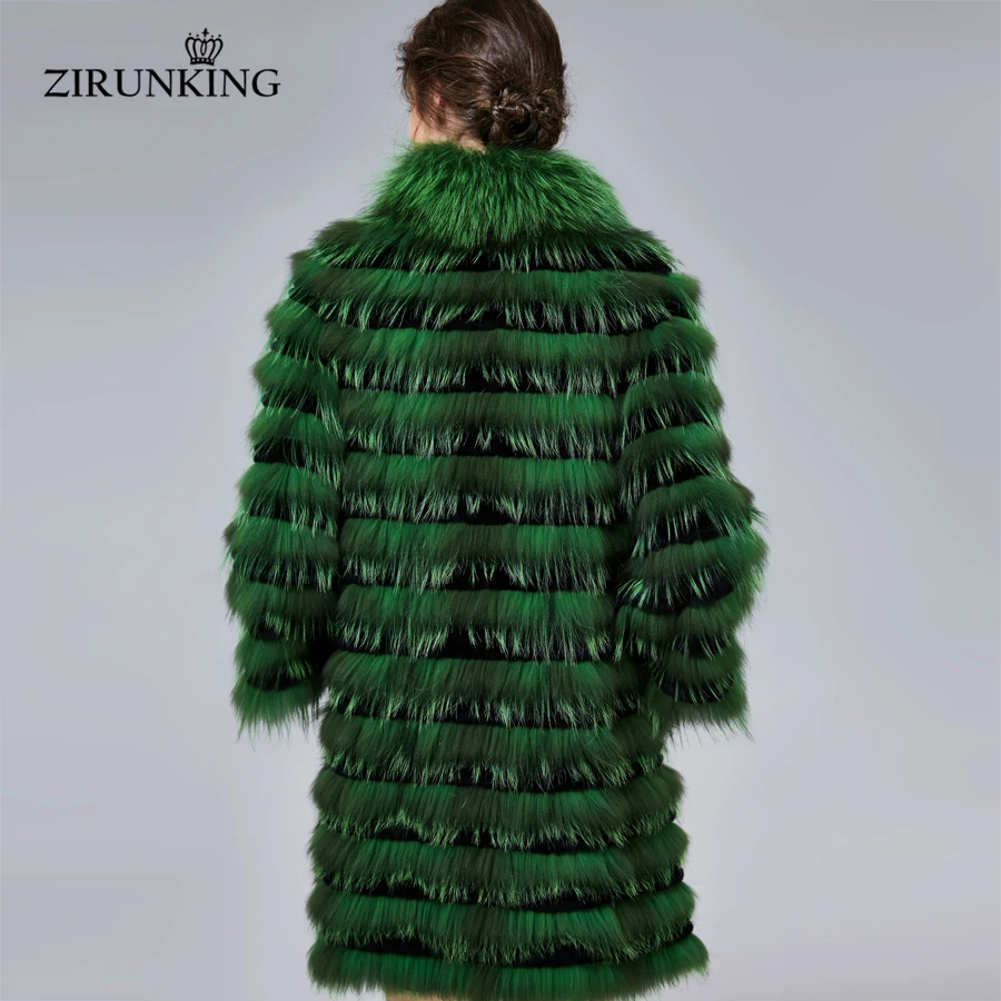 ZIRUNKING Модная тонкая шуба из натурального Лисьего меха, Женское пальто из Меха чернобурки с кроличьим мехом, женская верхняя одежда из натурального меха ZC1708