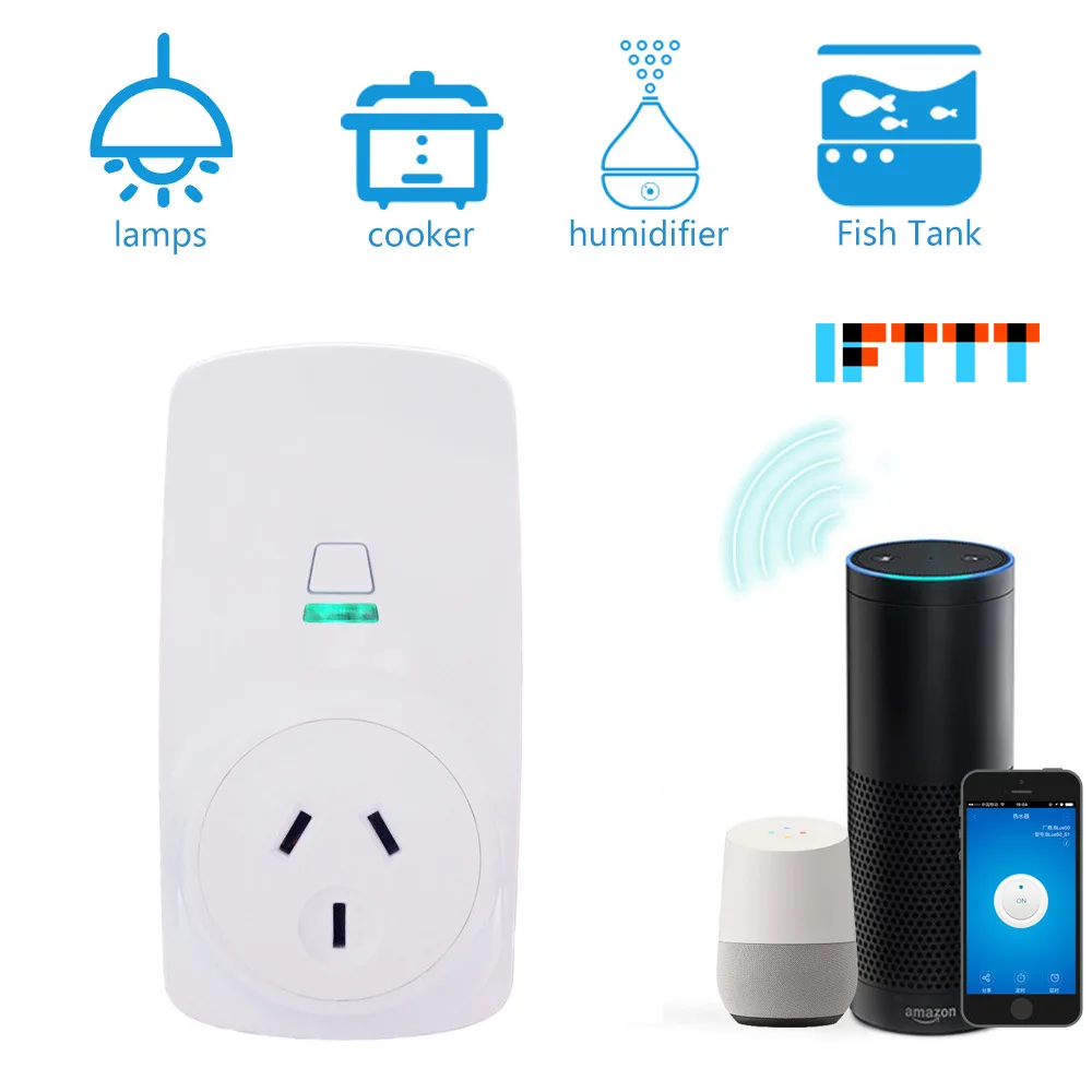 Tonbux FR/EU/US умная Wifi вилка светодиодный световой дисплей 110-250 В Поддержка Google Home/Amazon