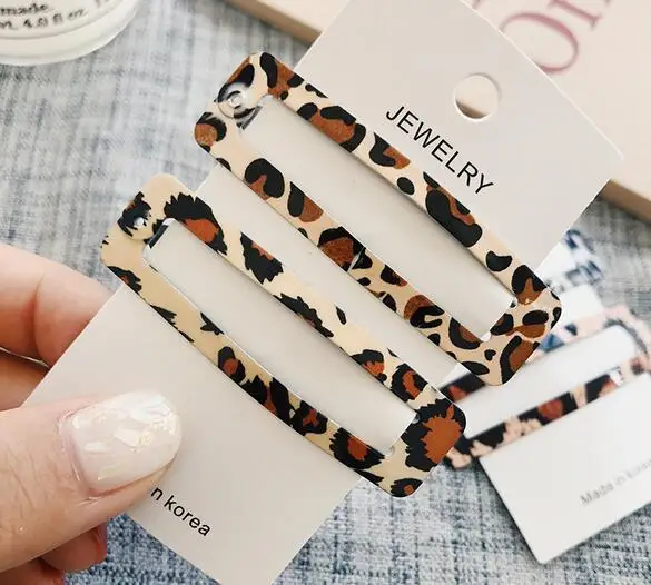 Women Hair Accessories Girls Barrette Geometric Rectangle Korean Clips Leopard Foil Hairpins Clamp Styling | Украшения и