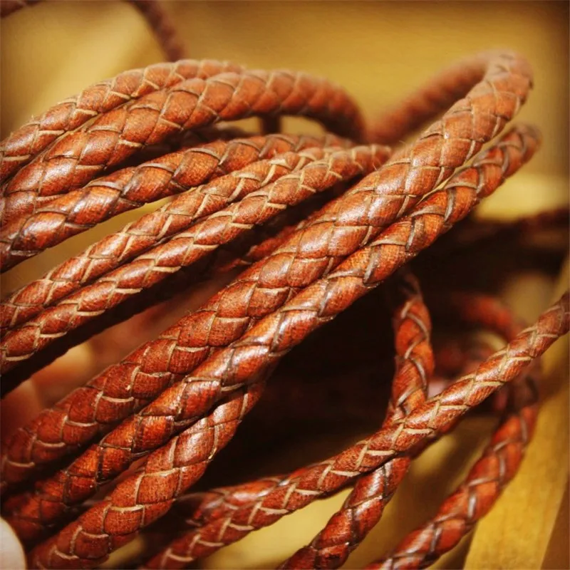 

2m/lot 3mm 4mm 5mm Round Braided Genuine Leather Cord Coffee Cow Leather Cords String Rope Bracelet Findings DIY Jewelry