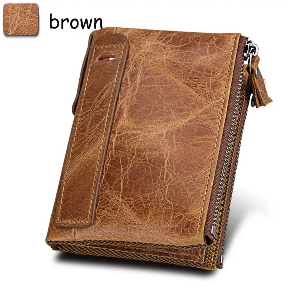brown Из натуральной коровьей кожи женские кошельки короткий двойная молния держатель для карт женский кошелек модный топ качество просто бренд Для женщин кошелек - Цвет: brown