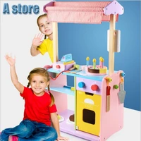 a store wooden house home simulation real life bakery baking cake canteen puzzle cut see toy set pretend play toys for children