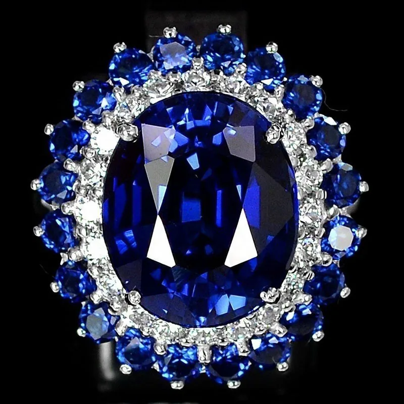

Blue Stone Rings for Women Wedding Jewelry White Rhinestone Cnbochon Bague Femme Anillos Mujer Whelosale F5K146