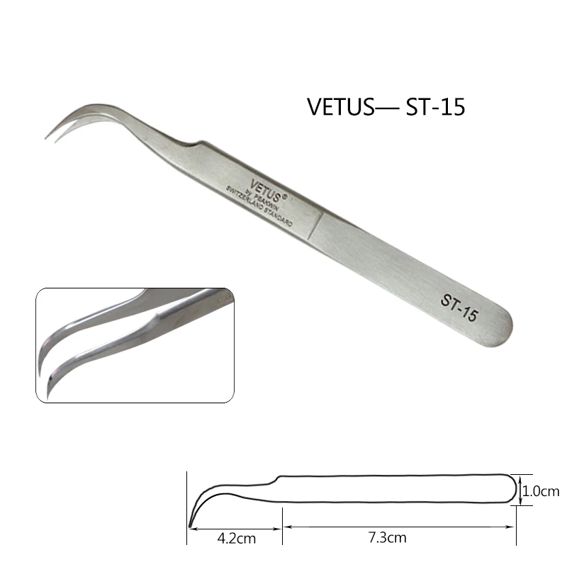 2 шт. ST-11/15 Пинцет VETUS оригинальные щипчики для ресниц для наращивания Анти-статический Нержавеющая сталь ST-10/11/12/13/14/15/16/17 Twe - Длина: ST-15