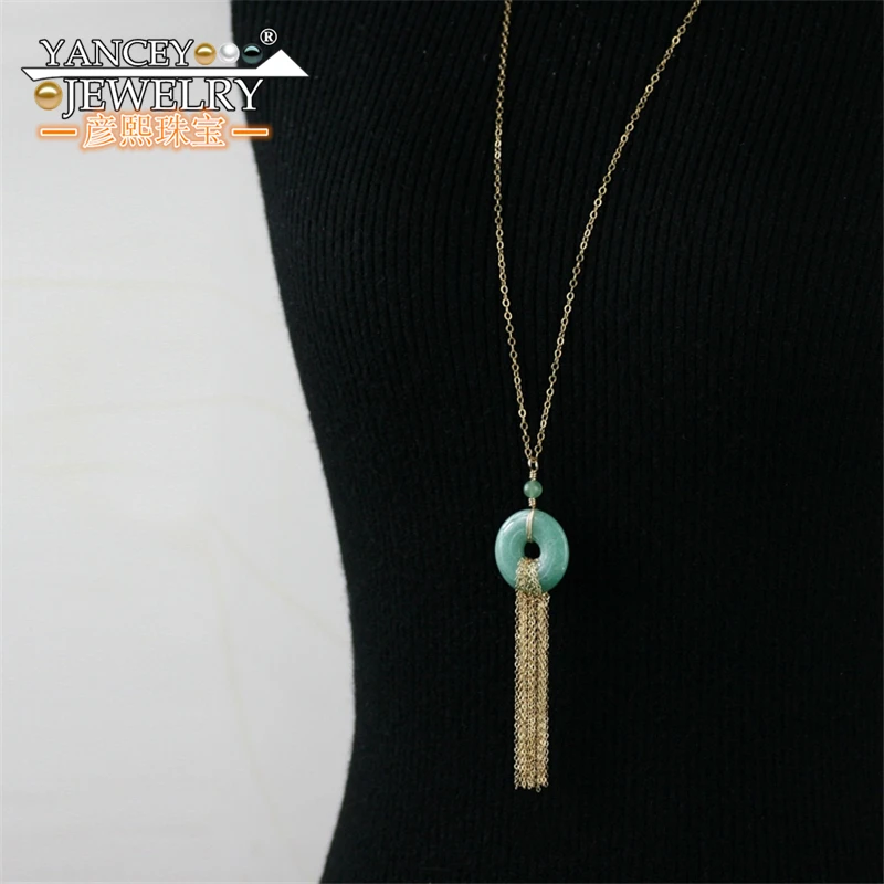 Оригинальный дизайн Натуральный светло зеленый нефрит пинг пряжка Ожерелье