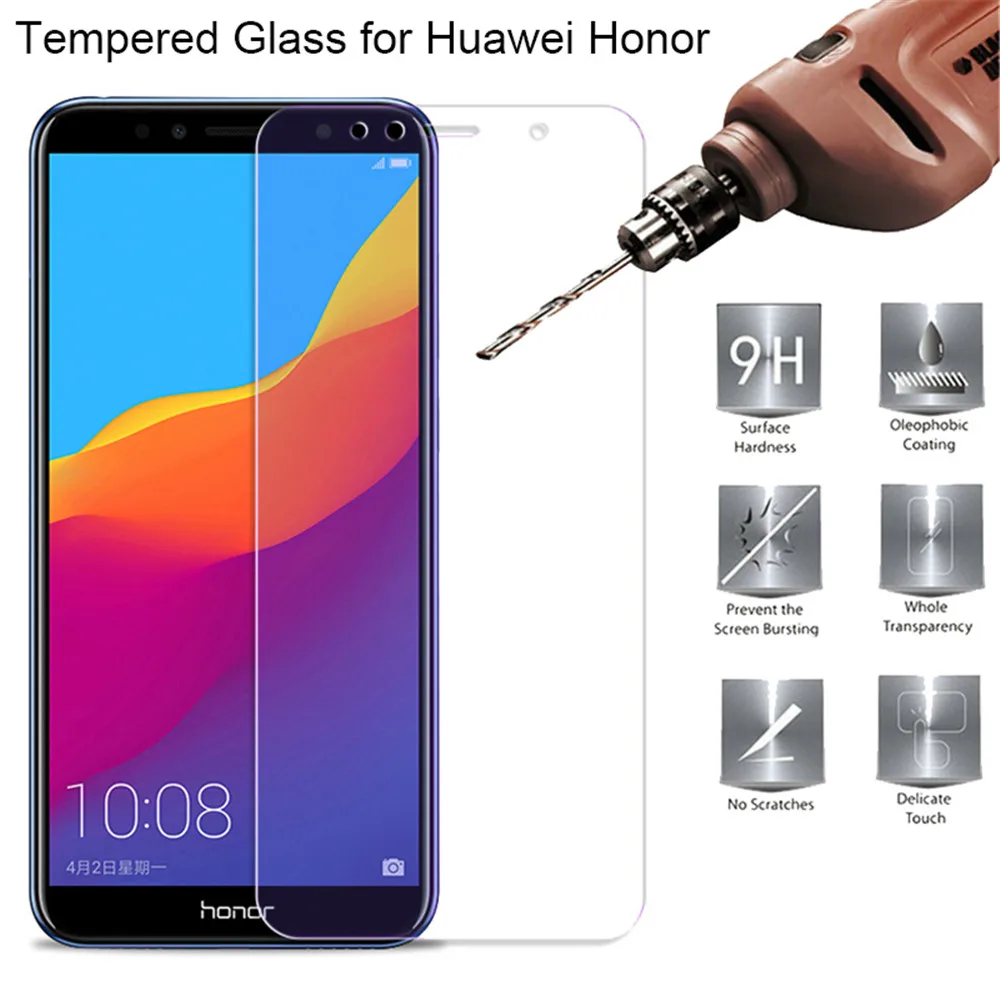 Закаленное Стекло чехол для huawei Honor 7A 7C Pro Y6 Y7 Y9 Y5 Prime 2018 Secren протектор 9 H защита на
