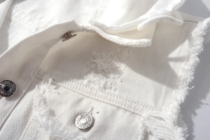 Белый джинсовый женский жилет с капюшоном, Осенний жилет Veste Femme, повседневные короткие джинсовые куртки без рукавов, однобортные Пальто Colete Feminino