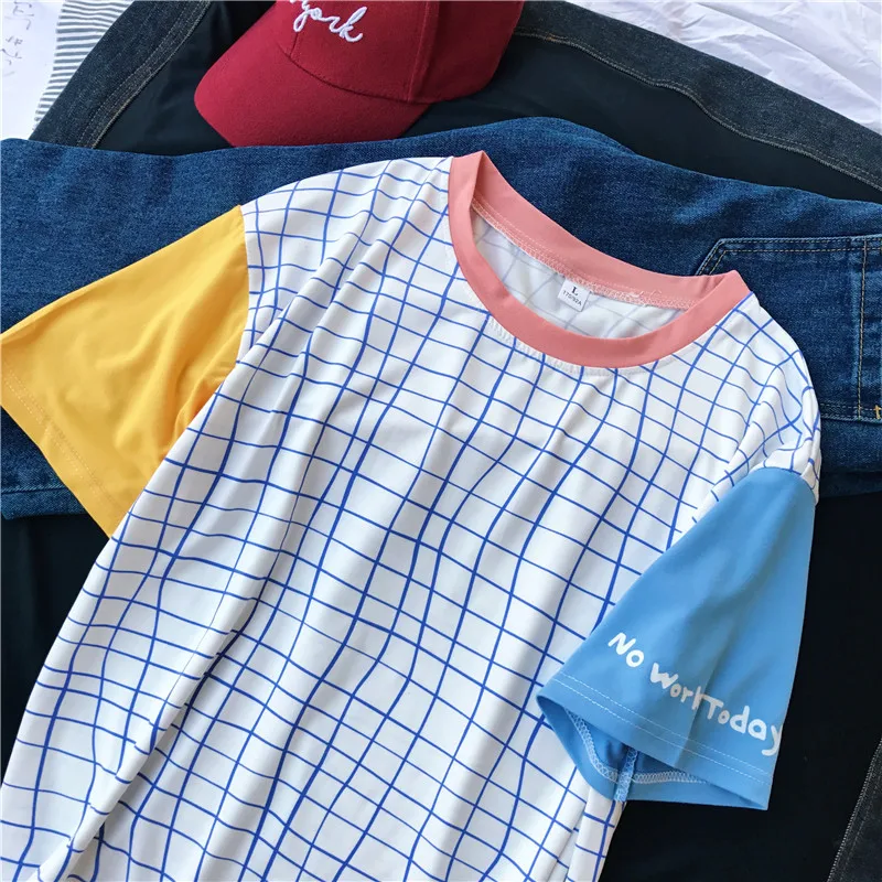 Real shot 760 Корейская версия ulzzang Harajuku bf Wind свободная Лоскутная Сетчатая футболка с