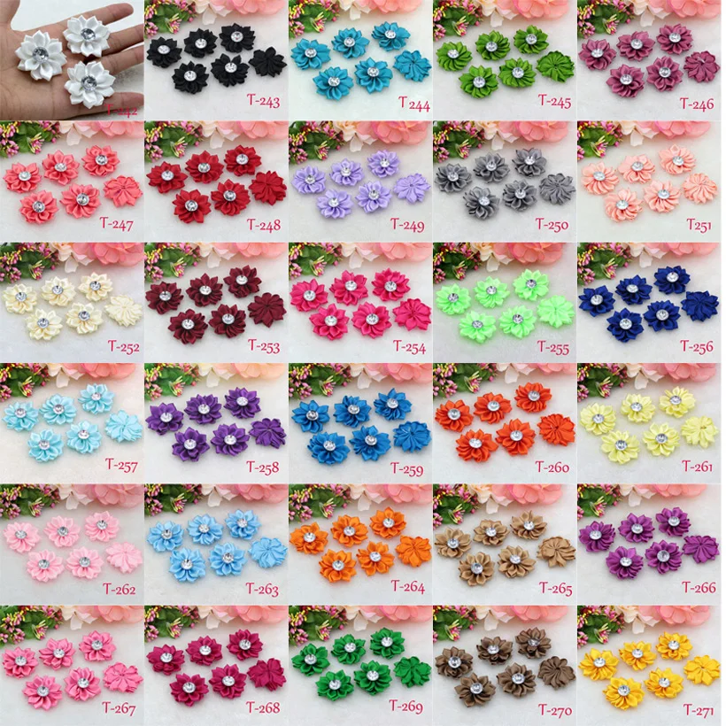 20 шт. новые белые атласные ленты цветок с хрустальными бусинами аппликации для